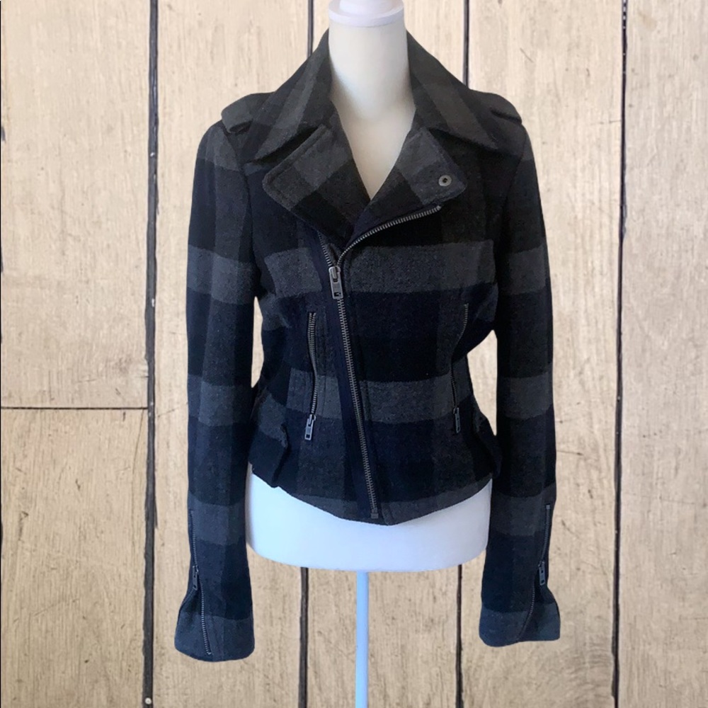 American Eagle Outfitters Gray and Navy Plaid Coat